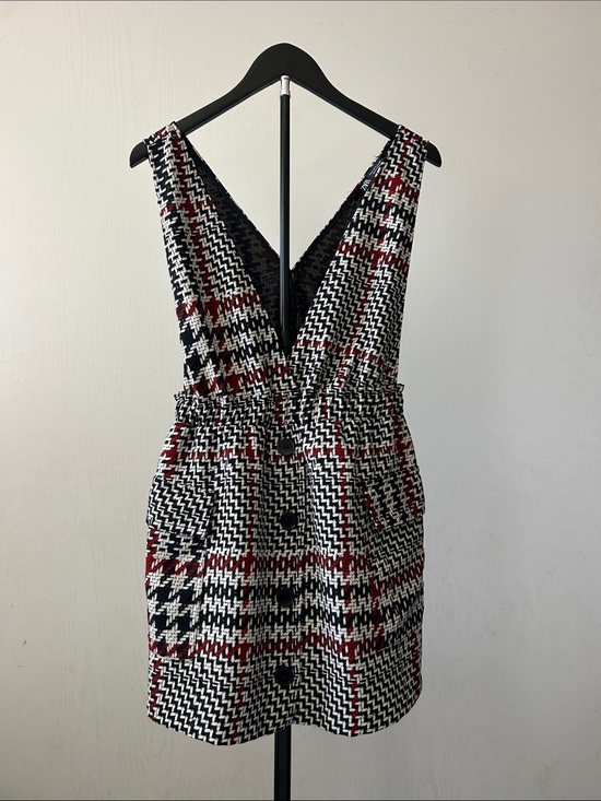 Zara Dresses & Skirts - Zara Black, White & Red Houndstooth Pinafore Mini Dress
